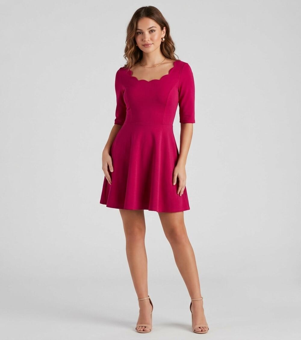 Lulus Mini Dress XS Red Scalloped Party Cocktail Romantic Date Night Feminine